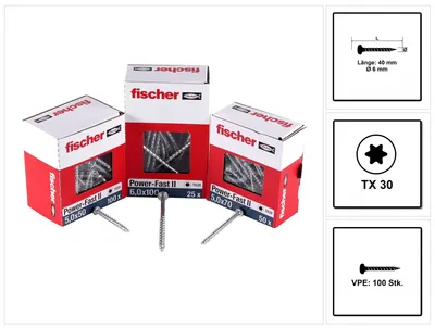 Produktbild von Fischer Spanplattenschraube 6,0x40 PowerFast FPF II PTF BC, Panhead, Innenstern TX, Vollgewinde