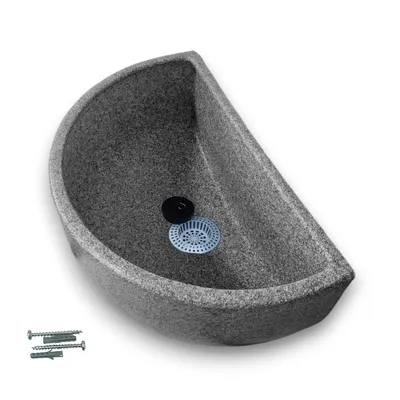 Produktbild von Varile Waschbecken Ausgussbecken Kunststoff mit Anschluß DN50 Zubehör – Granitoptik Spülbecken für Garten Camping Garage Keller Wohnmobil