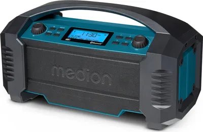 Produktbild von Radio budowlane MEDION E66050 DAB+ (zintegrowany akumulator, stopień ochrony IP54 przed bryzgami wody i pyłu, funkcja ładowania USB, Bluetooth 5.0, radio PLL FM, zasilanie akumulatorowe lub sieciowe) niebieski