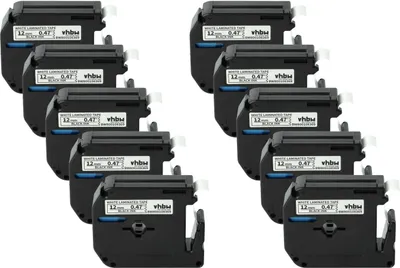Produktbild von vhbw 10x Schriftband-Kassette kompatibel mit Brother P-Touch M95, H110 Etiketten-Drucker 8m x 12mm Schwarz auf Weiß
