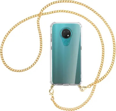 Produktbild von Handykette Backcover-Schutzhülle mit Band (Metall goldfarben) für Nokia 6.2 / 7.2 - goldfarbene Kette