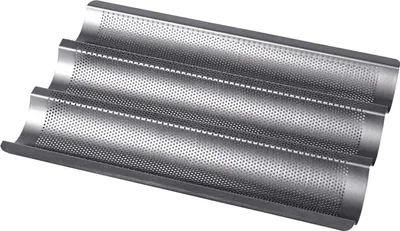 Produktbild von RBV Birkmann Baquette-Blech, 3-fach, 29,5 cm, Baguette, Backform, perforiert, antihaft