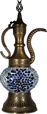 Obrázek produktu pro Východoasijská mozaiková stolní lampa (turecký ibrik) Ø 13 cm, ruční výroba, 40 W, mosazné kování, výška 38 cm