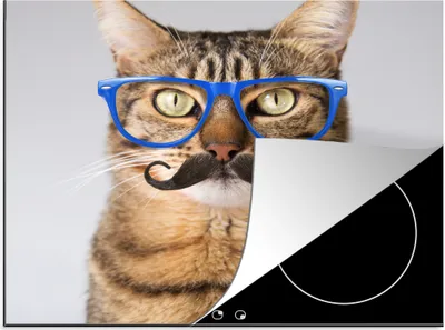 Produktbild von KitchenYeah© Herdabdeckplatte Katze - Brille - Schnauzbart - Hipster , 57x51cm, Küche Deko, Glaskeramikkochfeld Herdabdeckung, Abdeckplatte fùr Kochfeld