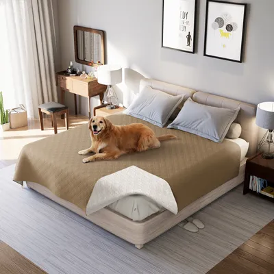 Produktbild von Wasserdichte Bettdecke für Haustiere,  Schutzdecke für Sofa, Bett Autositz, Möbel, Reversible Gesteppte für Möbelschutz,220 x 210cm, Hellbraun