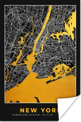 Produktbild von MuchoWow® Poster New York - Stadtplan - Gold - Karte 60x90 cm - Wanddekoration