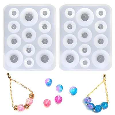 Image de Kit de moules en silicone pour bijoux - Moules pour perles en résine - Ensemble de 2 pièces