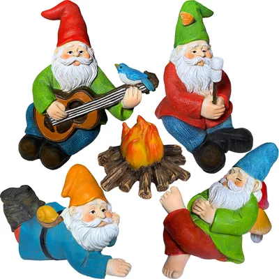 Immagine prodotto di Set di 5 gnomi da giardino in miniatura, decorazioni per l'esterno