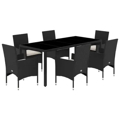 Immagine prodotto di vidaXL set da pranzo da giardino 7 pezzi con cuscini nero poli rattan vetro