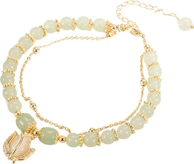 Produktbild von Glasperlen-Armband für Frauen, Armband mit Tulpenanhänger, verstellbares Legierungsarmband, weiblicher Schmuck, Geburtstagsgeschenk zum Valentinstag für Frau, Freundin, Sie