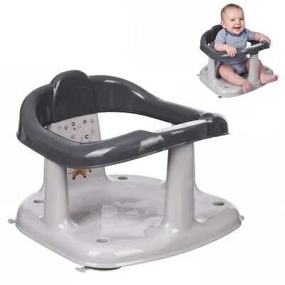 Imagen del producto de Asiento de baño para bebé de COSTWAY con ventosas y barra de seguridad, asiento de baño con bordes y respaldo ergonómico, silla de baño para bebés de 7 a 16 meses, color gris