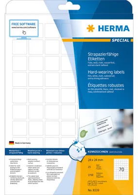 Obrázok produktu pre HERMA 8339, Biela, Samolepiaci štítok, A4, Laser, Permanentný, Matte