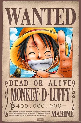 A wanted poster for Monkey D. Luffy from One Piece.