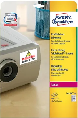 Obrázek produktu pro Avery L6140-20, Bílá, Zaoblený obdélník, Permanentní, Černá na oranžové, 45.7 x 25.4 mm, A4