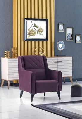 Zdjęcie produktu dla Fioletowy fotel do salonu tapicerowany tkaniną designerski fotel tapicerowany tkaniną