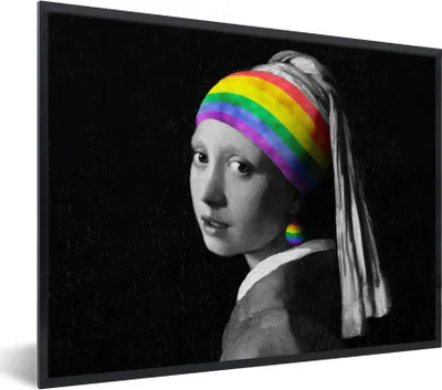 Produktbild von MuchoWow® Gerahmtes Poster Das Mädchen mit dem Perlenohrring - Vermeer 80x60 cm - Poster mit Schwarzem Bilderrahmen Wandposter Rahmen Foto Bilder - Schwarzem - Mit Gestell