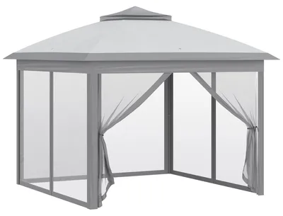 Produktbild von H?henverstellbarer, faltbarer Gartenpavillon mit Moskitonetzen, 3,3 x 3,3 x 2,8 m, Grau