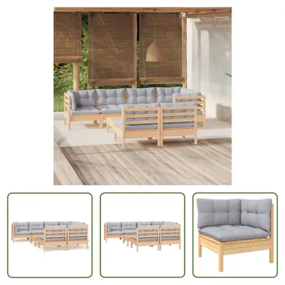 Produktbild von The Living Store 8-tlg. Garten-Lounge-Set mit Grauen Kissen Kiefer Massivholz