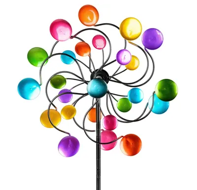 Produktbild von Gartenstecker doppel Windrad Metall Kreise Windmühle Windspiel Garten Deko Figur