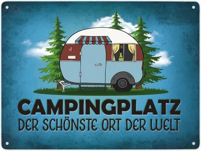 Produktbild von Campingplatz Metallschild XXL mit Wohnwagen Motiv Schild Blechschild