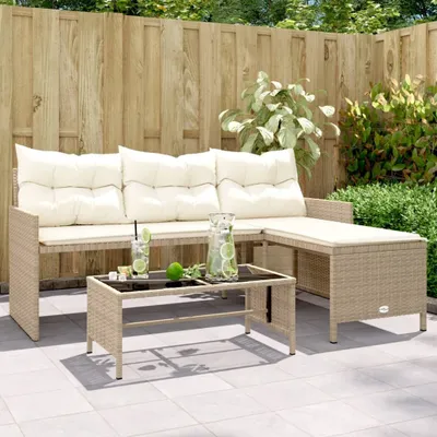 Produktbild von ZMH Gartensofa in L-Form mit Tisch und Kissen Beige Poly Rattan