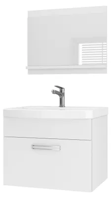 Immagine prodotto di Set di mobili da bagno BELINI PRI M1 60 cm bianco opaco - Mobile da bagno moderno con lavabo e specchio, completamente accessoriato, montaggio a parete