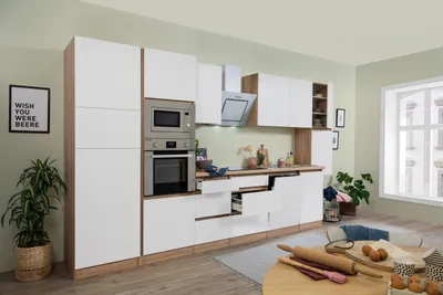 Produktbild von Küche Küchenzeile Küchenblock grifflos Eiche Weiß Lorena 395 cm Respekta