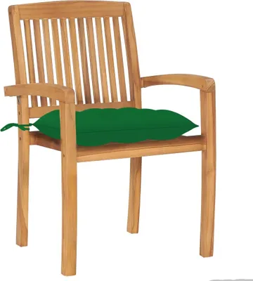 Productafbeelding van vidaXL Tuinstoelen, 2 stuks, met groene kussens, massief teakhout