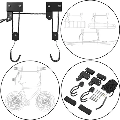Produktbild von 1x Fahrradlift zum aufhängen in der Garage: Deckenhalterung für z.b Fahrräder bis 57kg, multifunktional, mit Schutzgummi