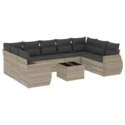 Produktbild von vidaXL 10-tlg. Garten-Sofagarnitur mit Kissen Hellgrau Poly Rattan