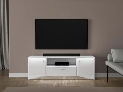 Produktbild von TV Schrank – TV-Möbel – TV Board – Fernsehtisch – TV Lowboard – GLAMOUR 03 – Weiß Hochglanz – 160 cm – Modernes Lowboard mit Hochglanz-Front