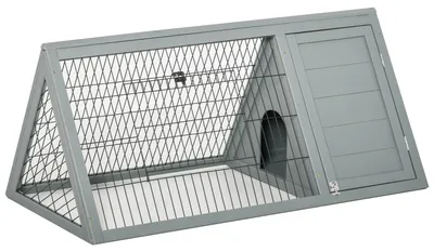 Produktbild von PawHut Kleintierstall 3-eckig Kleintierkäfig mit Freigehege Kleintierhaus Grau