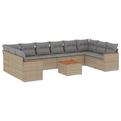 Produktbild von vidaXL 11-tlg. Garten-Sofagarnitur mit Kissen Beige Poly Rattan
