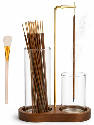 Produktbild von 2-in-1 Räucherstäbchenhalter mit Glas-Aschefänger, Räucherstäbchenhalter, abnehmbar – spirituelle Deko für Yoga, Meditation & Wohnzimmer