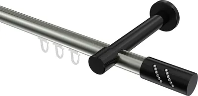 Produktbild von Interdeco Innenlaufstange / Gardinenstange mit Innenlauf Edelstahl-Optik / Schwarz, Typ Prestige Zoena (Glitzerzylinder), 20 mm Ø 1-läufig, 320 cm