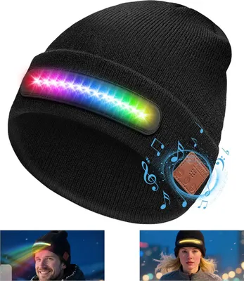 Produktbild von Bluetooth LED Mütze für Männer, Geschenke, Winter Strickmütze mit Musik & RGB Licht, Einheitsgröße
