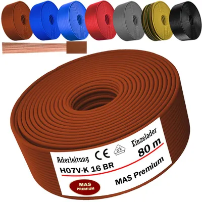 Image de Câble d'alimentation de 80 mètres, type H07 V-K, couleur marron, section 1x16 mm², monoconducteur, flexible