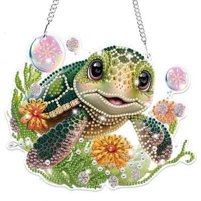 Image de Kit de création de pendentif "tortue" en strass 5D, idéal pour les enfants et les adultes, pour une décoration suspendue à accrocher sur les portes et les fenêtres