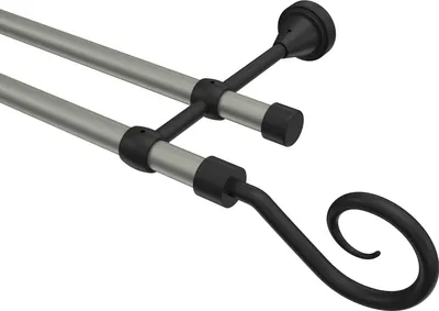 Produktbild von Interdeco Gardinenstange / Vorhangstange Chrom matt / Schwarz, Typ Primus Allegra (Spirale), 16 mm Ø 2-läufig, 180 cm