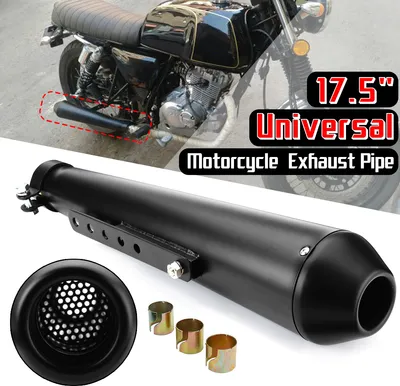 Produktbild von 17.5" Motorrad Cafe Racer Auspuff Auspuffanlage Endtopf mit Halterung Schwarz