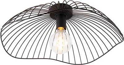 Produktbild von QAZQA - Design Deckenleuchte I Deckenlampe I Lampe I Leuchte schwarz 50 cm - Pua I Wohnzimmer I Schlafzimmer - Stahl Rund - LED geeignet E27