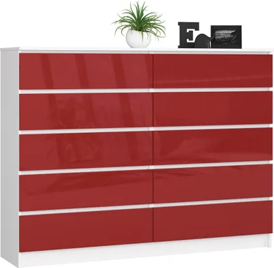 Produktbild von Kommode – Sideboard – Schubladenkommode – 160 cm – Weiß / Rot Hochglanz – Viel Stauraum im modernen Stil