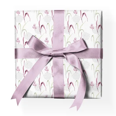 Produktbild von Modernes abstraktes Geschenkpapier mit Blättern, weiß, rosa - G23067, 32 x 48cm