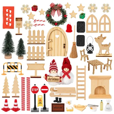 Weihnachtskabouter-Set, 64-teilig, Holz-Deko