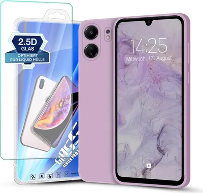 Produktbild von Hülle für Xiaomi Redmi 13C mit 9H Displayglas Displayschutz Plus Case Cover Bumper Silikon Softgrip Schutzhülle Farbe: Lila