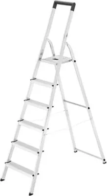 Produktbild von Famanu Haushaltsleiter 6 Stufen - Klappbare Leiter - Rutschfeste Tritte - Stabil und Sicher - Leichtgewicht Aluminium