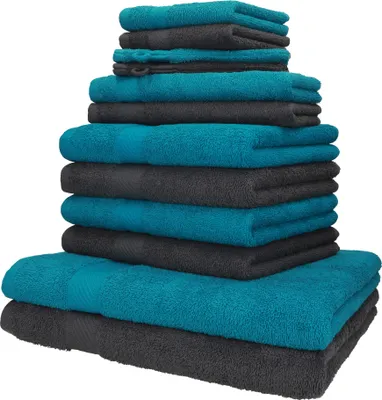 Produktbild von Betz 12er Handtuch-Set PALERMO 100% Baumwolle Farbe: petrol und anthrazit