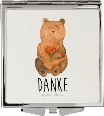 Produktbild von Mr. & Mrs. Panda Taschenspiegel Bär Dankbar - Weiß - Geschenk, Dankeschön, Handtaschenspiegel, Teddy, Schminkspiegel, Blumen, Danke, Kosmetikspiegel, klein