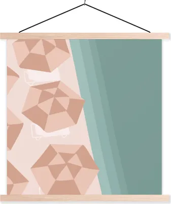 Produktbild von MuchoWow® Textilposter Sommer - Sonnenschirme - Meer 40x40 cm mit holzfarbenen Rahmen - Posterleiste