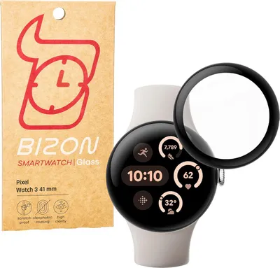 Produktbild von Hybrides Glas für Google Pixel Watch 3 41 mm, Bizon Glass Watch Edge Hybrid, Schwarz